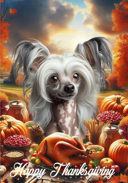 Chinese Crested - Best of Breed  Thanksgiving Outdoor House and Garden Flag