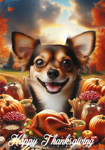 Chiweenie Black/White - Best of Breed  Thanksgiving Outdoor House and Garden Flag