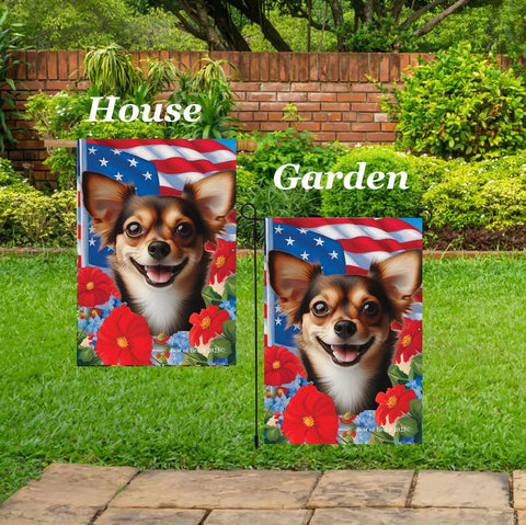 Chiweenie Black/White - Best of Breed  Patriotic I All-American Outdoor House and Garden Flag