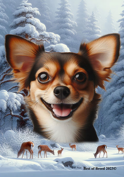 Chiweenie Black/White - Best of Breed  Winter Wonderland Outdoor House and Garden Flag