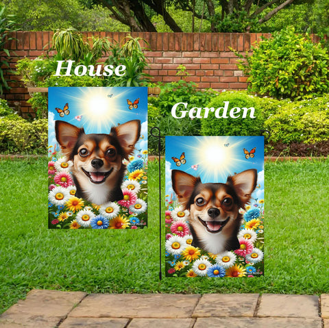 Chiweenie Black/White - Best of Breed  Summer Butterflies Outdoor House and Garden Flag