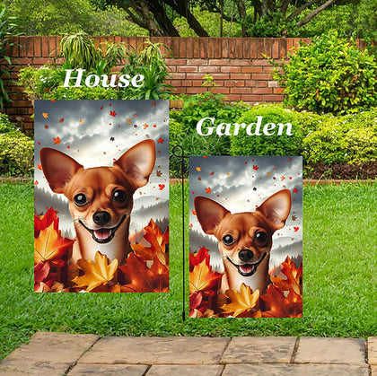 Chiweenie Red/White - Best of Breed  Fall Leaves Outdoor House and Garden Flag