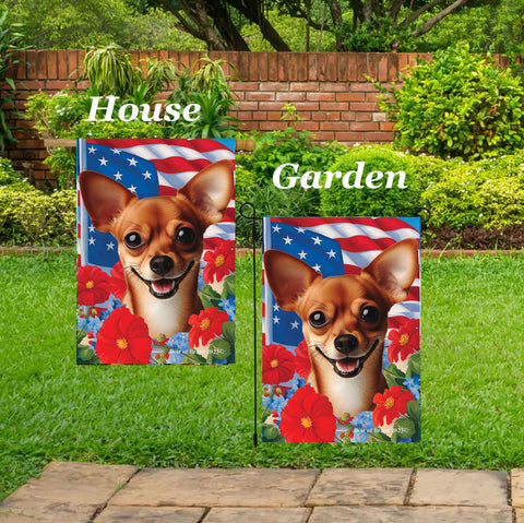 Chiweenie Red/White - Best of Breed  Patriotic I All-American Outdoor House and Garden Flag