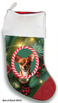 Chiweenie Red/White - Best of Breed  Christmas Stocking 13.5"  Red Gaming Cloth with Red Lining ,Plush White Cuff