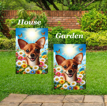 Chiweenie Red/White - Best of Breed  Summer Butterflies Outdoor House and Garden Flag