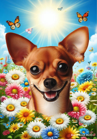 Chiweenie Red/White - Best of Breed  Summer Butterflies Outdoor House and Garden Flag