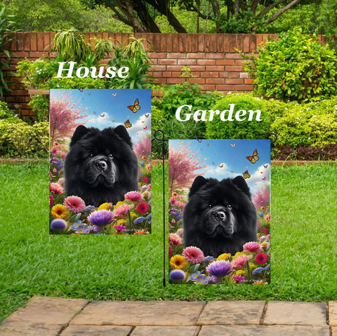 Chow Chow Black - Best of Breed  Spring Butterflies Outdoor House and Garden Flag