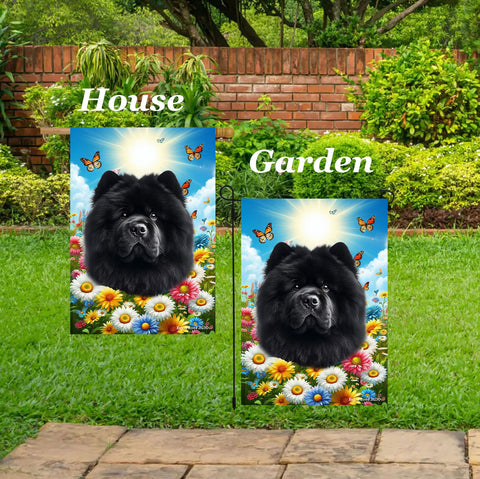 Chow Chow Black - Best of Breed  Summer Butterflies Outdoor House and Garden Flag