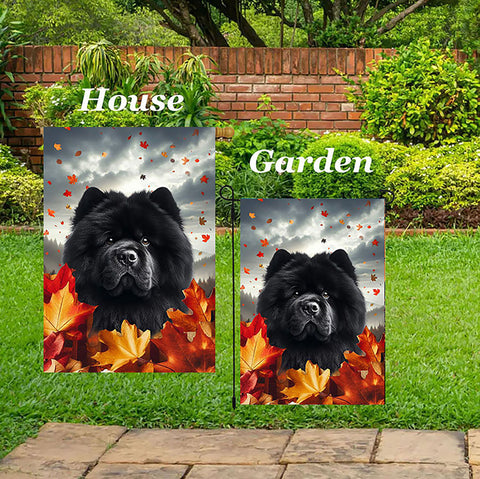 Chow Chow Black - Best of Breed  Fall Leaves Outdoor House and Garden Flag