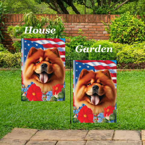 Chow Chow Red - Best of Breed  Patriotic I All-American Outdoor House and Garden Flag
