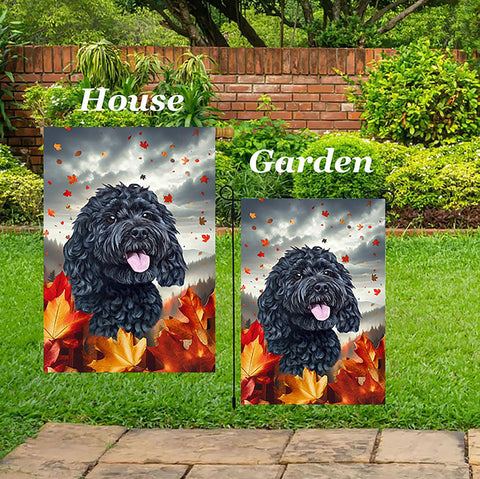 Cockapoo Black - Best of Breed  Fall Leaves Outdoor House and Garden Flag