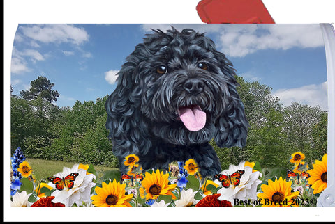 Cockapoo Black - Best of Breed Summer Flowers Mailbox Cover Hi-Grade Vinyl 6" x 19"