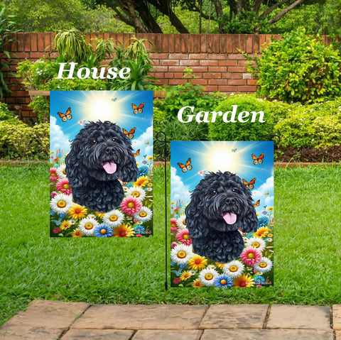 Cockapoo Black - Best of Breed  Summer Butterflies Outdoor House and Garden Flag