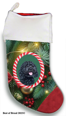 Cockapoo Black - Best of Breed  Christmas Stocking 13.5"  Red Gaming Cloth with Red Lining ,Plush White Cuff
