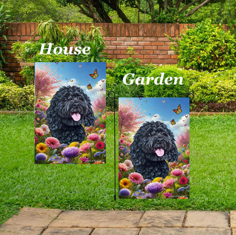 Cockapoo Black - Best of Breed  Spring Butterflies Outdoor House and Garden Flag