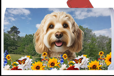 Cockapoo Blonde - Best of Breed Summer Flowers Mailbox Cover Hi-Grade Vinyl 6" x 19"