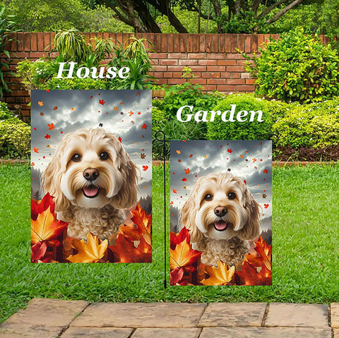 Cockapoo Blonde - Best of Breed  Fall Leaves Outdoor House and Garden Flag