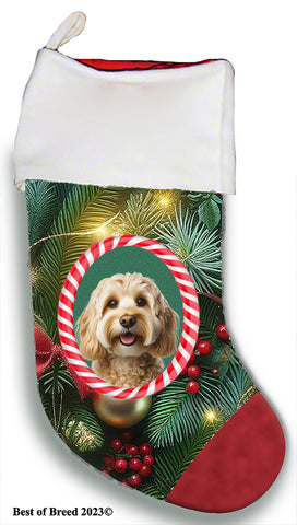 Cockapoo Blonde - Best of Breed  Christmas Stocking 13.5"  Red Gaming Cloth with Red Lining ,Plush White Cuff