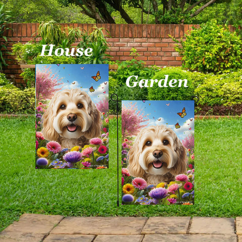 Cockapoo Blonde - Best of Breed  Spring Butterflies Outdoor House and Garden Flag