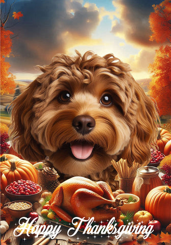 Cockapoo Chocolate - Best of Breed  Thanksgiving Outdoor House and Garden Flag