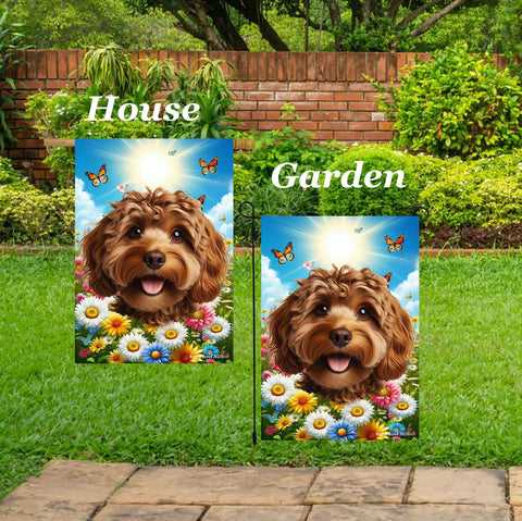 Cockapoo Chocolate - Best of Breed  Summer Butterflies Outdoor House and Garden Flag