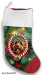 Cockapoo Chocolate - Best of Breed  Christmas Stocking 13.5"  Red Gaming Cloth with Red Lining ,Plush White Cuff