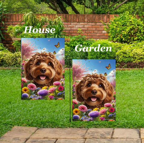 Cockapoo Chocolate - Best of Breed  Spring Butterflies Outdoor House and Garden Flag