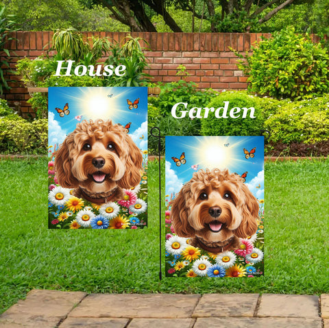 Cockapoo Red - Best of Breed  Summer Butterflies Outdoor House and Garden Flag