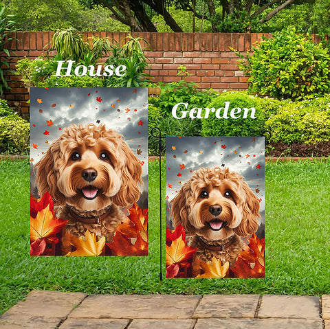 Cockapoo Red - Best of Breed  Fall Leaves Outdoor House and Garden Flag