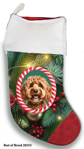 Cockapoo Red - Best of Breed  Christmas Stocking 13.5"  Red Gaming Cloth with Red Lining ,Plush White Cuff