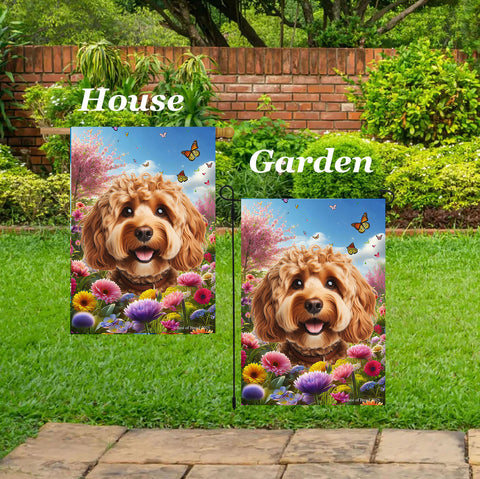 Cockapoo Red - Best of Breed  Spring Butterflies Outdoor House and Garden Flag