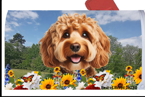 Cockapoo Red - Best of Breed Summer Flowers Mailbox Cover Hi-Grade Vinyl 6" x 19"