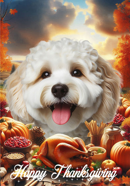Cockapoo White - Best of Breed  Thanksgiving Outdoor House and Garden Flag