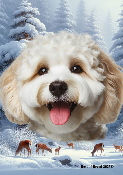 Cockapoo White - Best of Breed  Winter Wonderland Outdoor House and Garden Flag