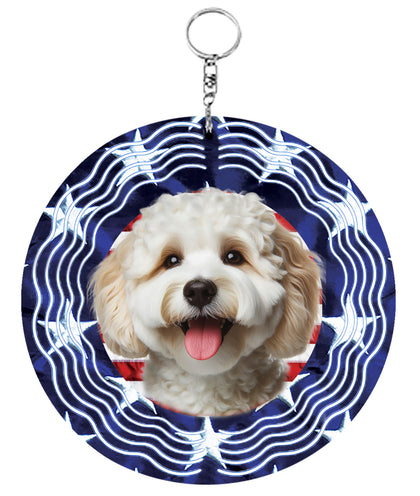 Cockapoo White - Best of Breed  Stars and Stripes Aluminum 10" Wind Spinner