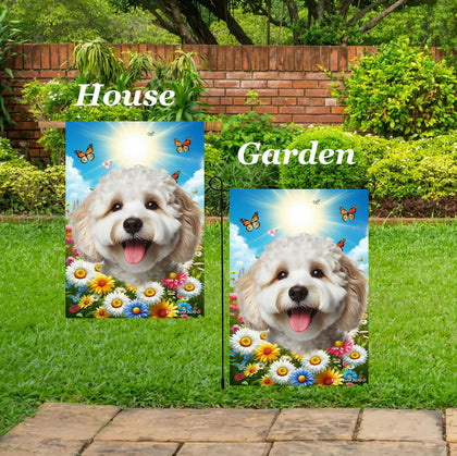Cockapoo White - Best of Breed  Summer Butterflies Outdoor House and Garden Flag