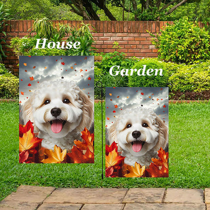 Cockapoo White - Best of Breed  Fall Leaves Outdoor House and Garden Flag
