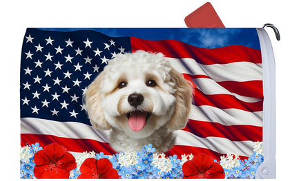 Cockapoo White - Best of Breed Patriotic Mailbox Cover Hi-Grade Vinyl 6" x 19"