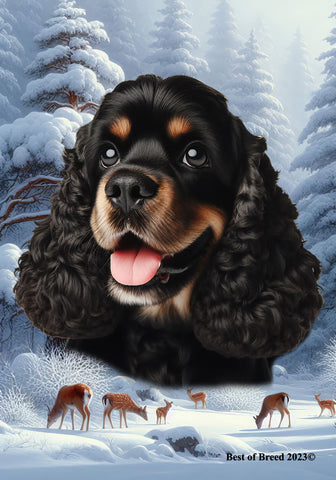 Cocker Spaniel Black/Tan - Best of Breed  Winter Wonderland Outdoor House and Garden Flag