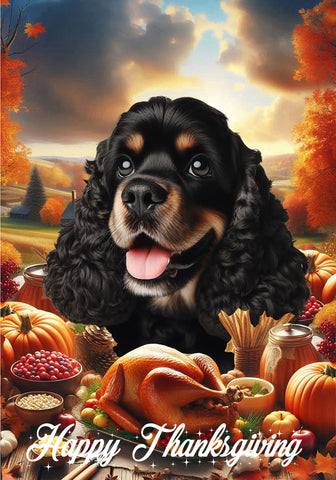 Cocker Spaniel Black/Tan - Best of Breed  Thanksgiving Outdoor House and Garden Flag