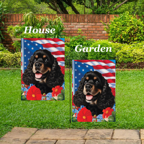 Cocker Spaniel Black/Tan - Best of Breed  Patriotic I All-American Outdoor House and Garden Flag