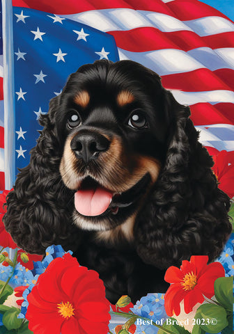 Cocker Spaniel Black/Tan - Best of Breed  Patriotic I All-American Outdoor House and Garden Flag