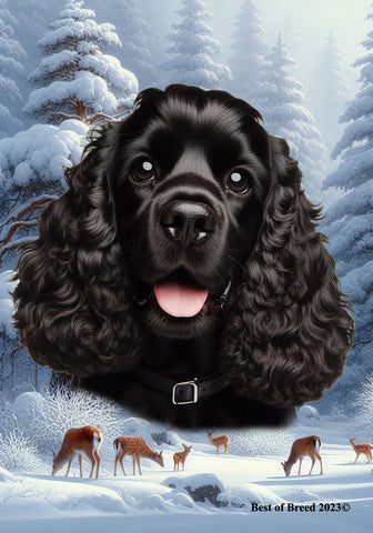 Cocker Spaniel Black - Best of Breed  Winter Wonderland Outdoor House and Garden Flag