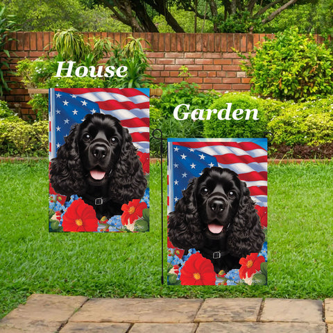 Cocker Spaniel Black - Best of Breed  Patriotic I All-American Outdoor House and Garden Flag