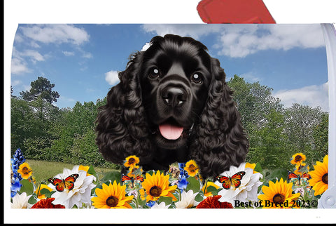 Cocker Spaniel Black - Best of Breed Summer Flowers Mailbox Cover Hi-Grade Vinyl 6" x 19"