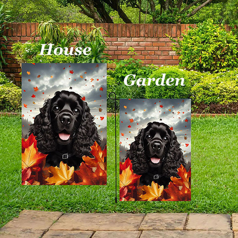 Cocker Spaniel Black - Best of Breed  Fall Leaves Outdoor House and Garden Flag