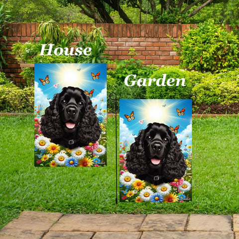 Cocker Spaniel Black - Best of Breed  Summer Butterflies Outdoor House and Garden Flag
