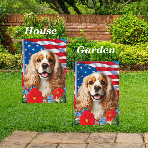 Cocker Spaniel Buff/White - Best of Breed  Patriotic I All-American Outdoor House and Garden Flag