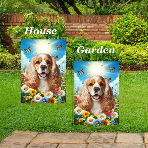 Cocker Spaniel Buff/White - Best of Breed  Summer Butterflies Outdoor House and Garden Flag