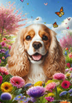 Cocker Spaniel Buff/White - Best of Breed  Spring Butterflies Outdoor House and Garden Flag